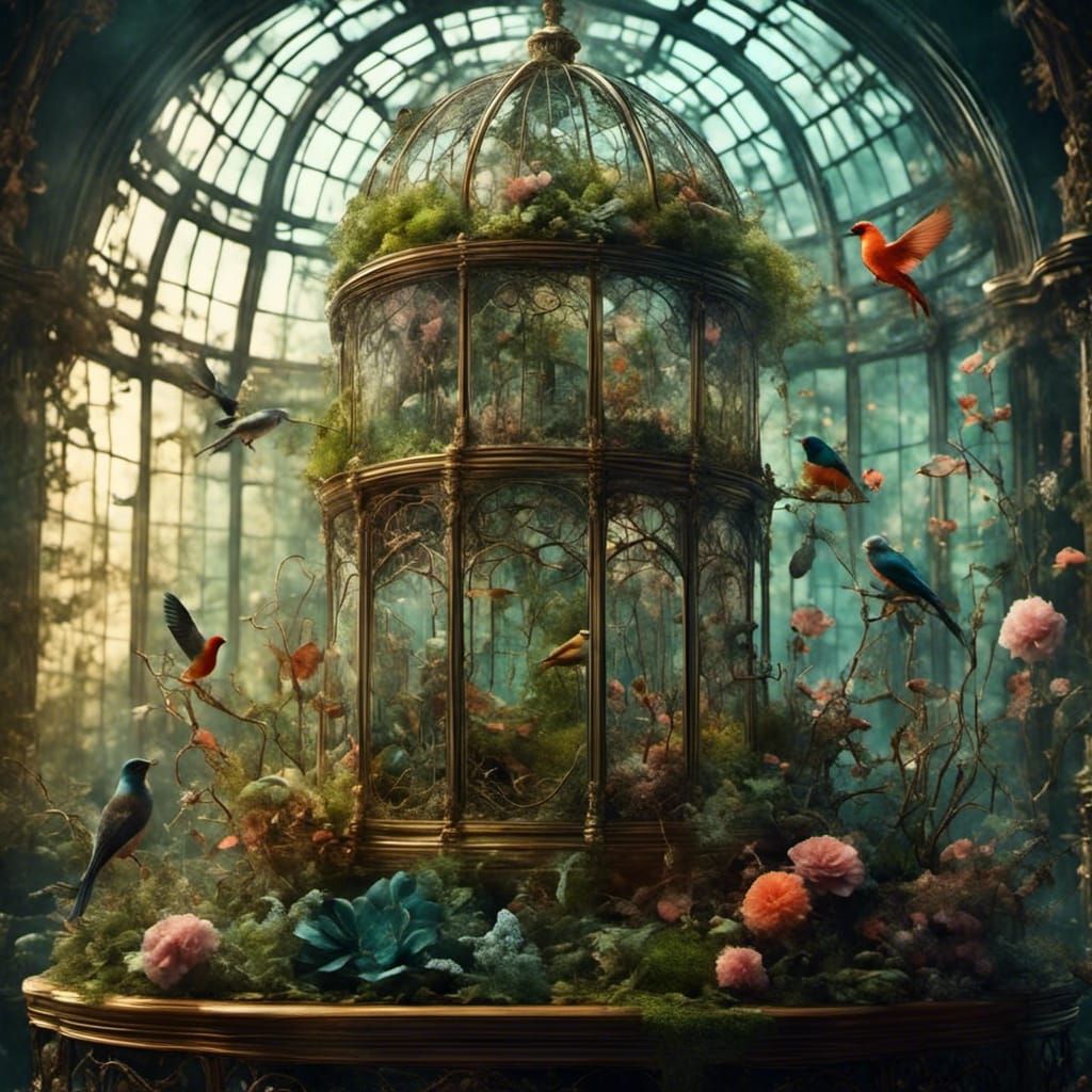 Terrarium Scene with Art Nouveau and Rococo Elements