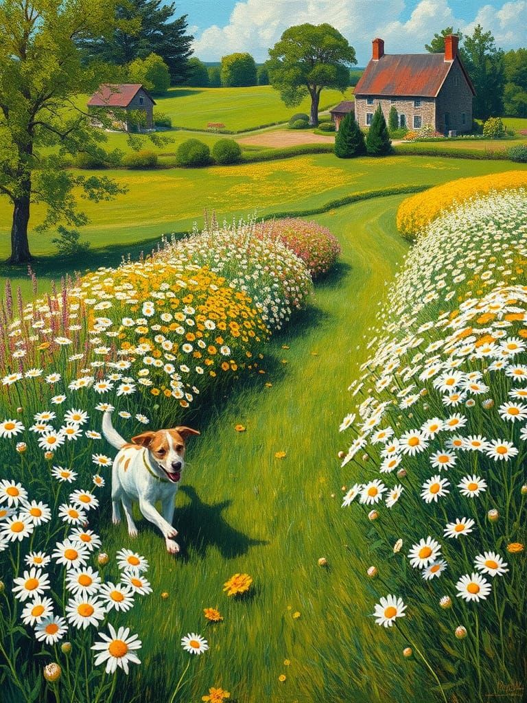 Daisies in Meadow: Van Gogh Style Oil Painting