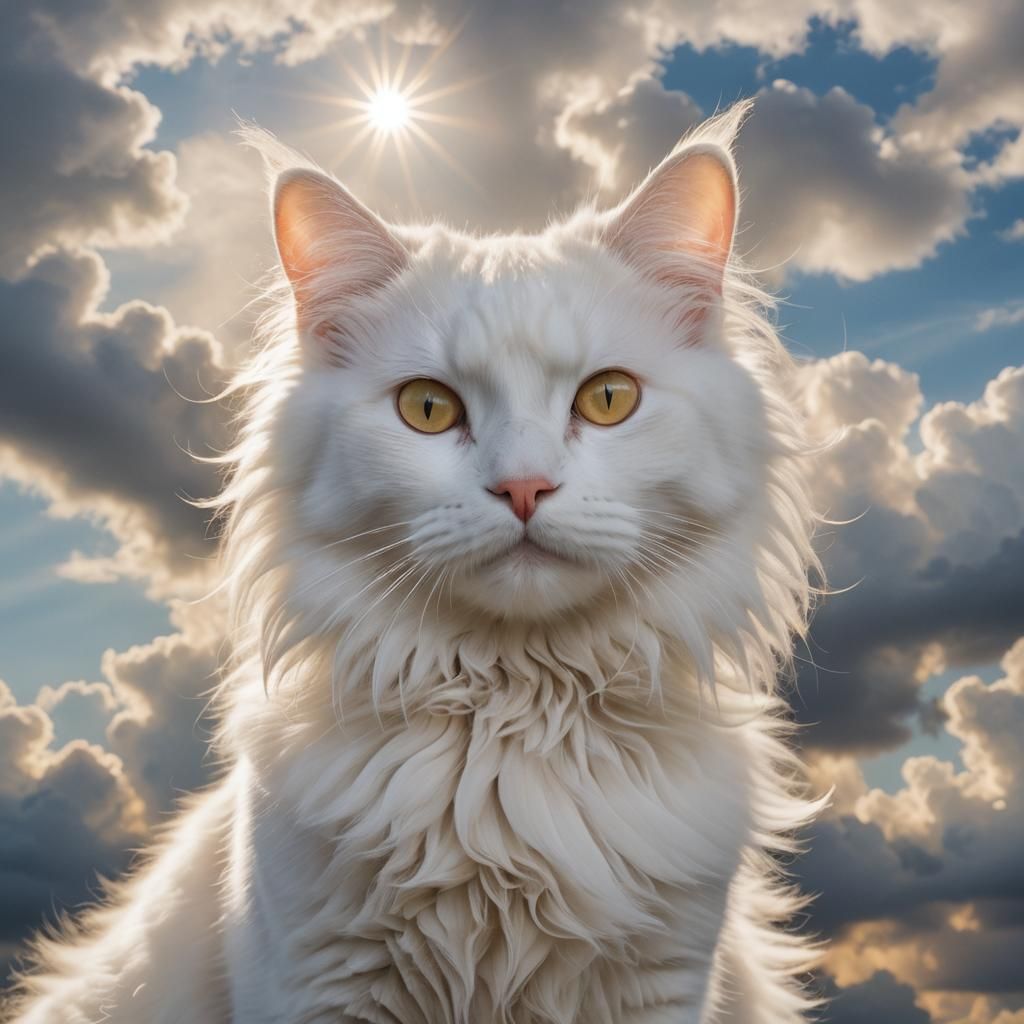 Ethereal White Cat in Divine Sunshine