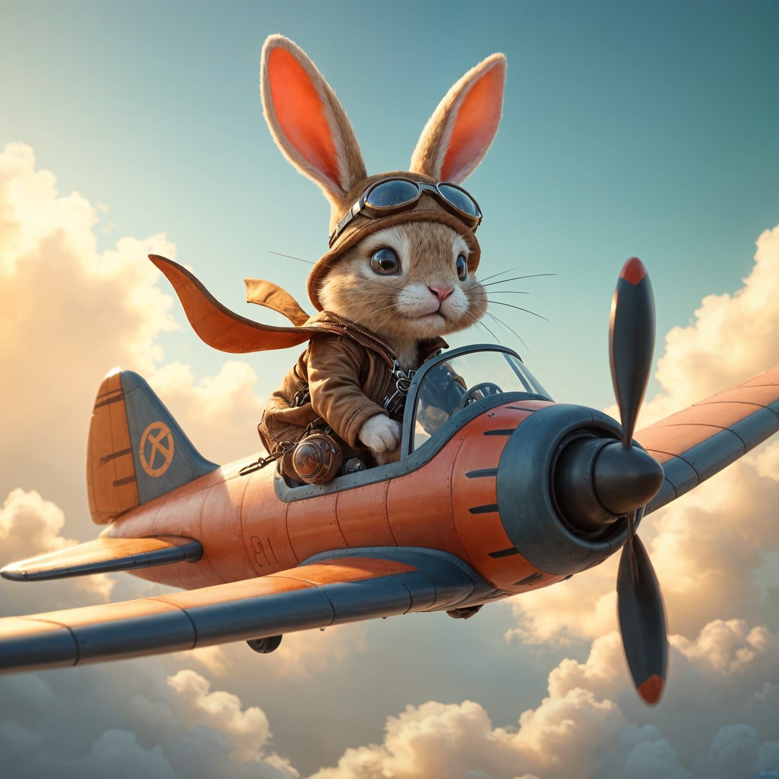 Bunny Pilot in Airplane: Detailed Matte Painting