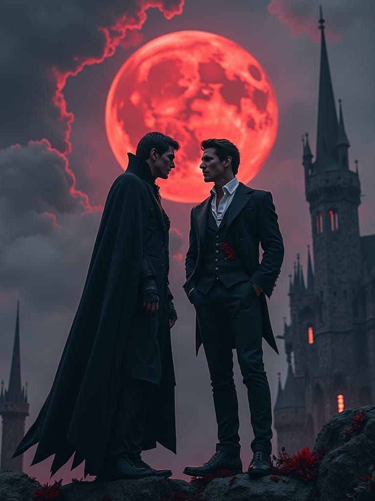 Defiant Hero Stands Against Dark Lord in Gothic Horror Scene