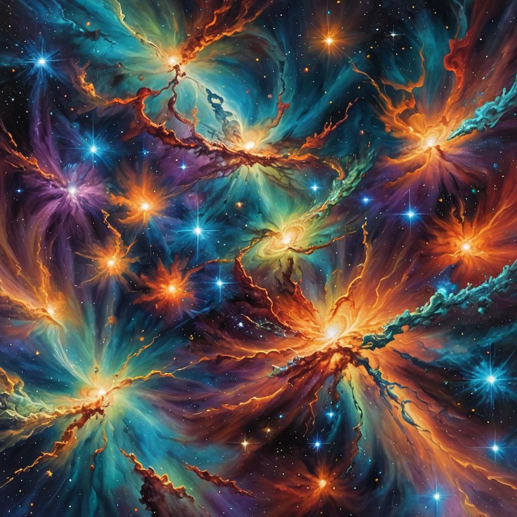 Galactic Convergence in Vibrant Oil Painting Style
