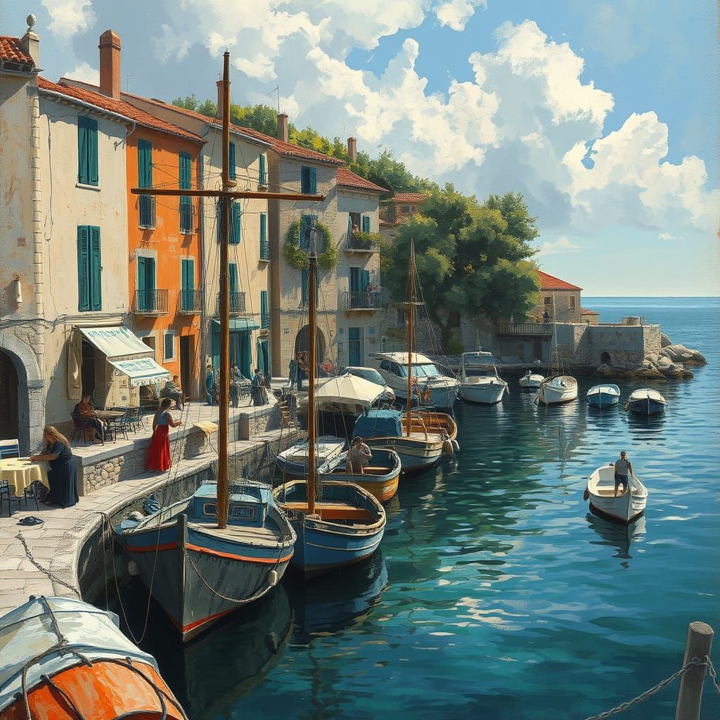 French Fishing Port Scene with Mediterranean Charm
