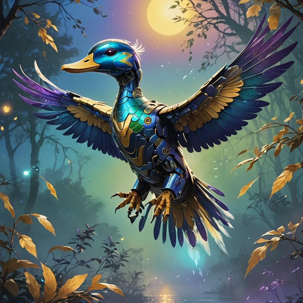 Flying Robot Duck in Art Nouveau Style