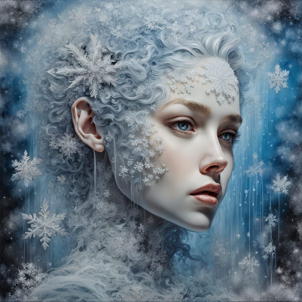 Gaia Made of Ice in Hyperrealistic Encaustic Painting