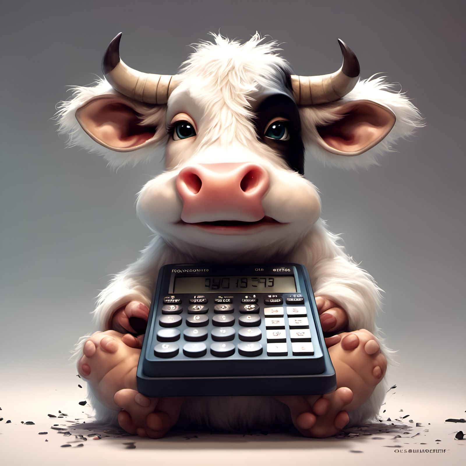Adorable Chibi Cow with Calculator in Detailed 3D