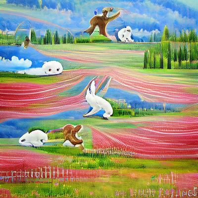 Bunny Rabbits Frolicking in Sunny Meadow