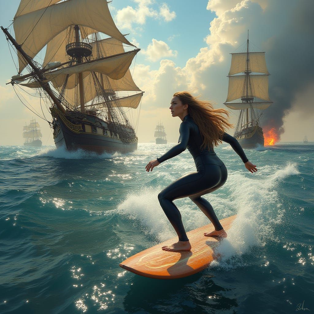 Naval Battle Meets Surf Culture in Hyper-Realistic Art