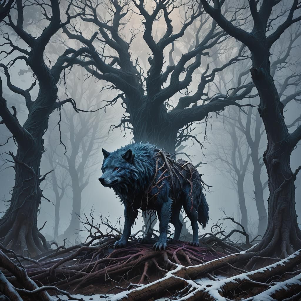 Thunder Wolf in Fog: Dark Fantasy Concept Art