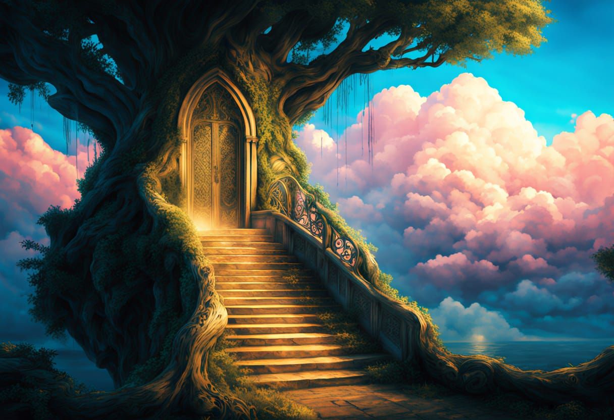 Enchanted Forest Treehouse Door with Heavenly Palace