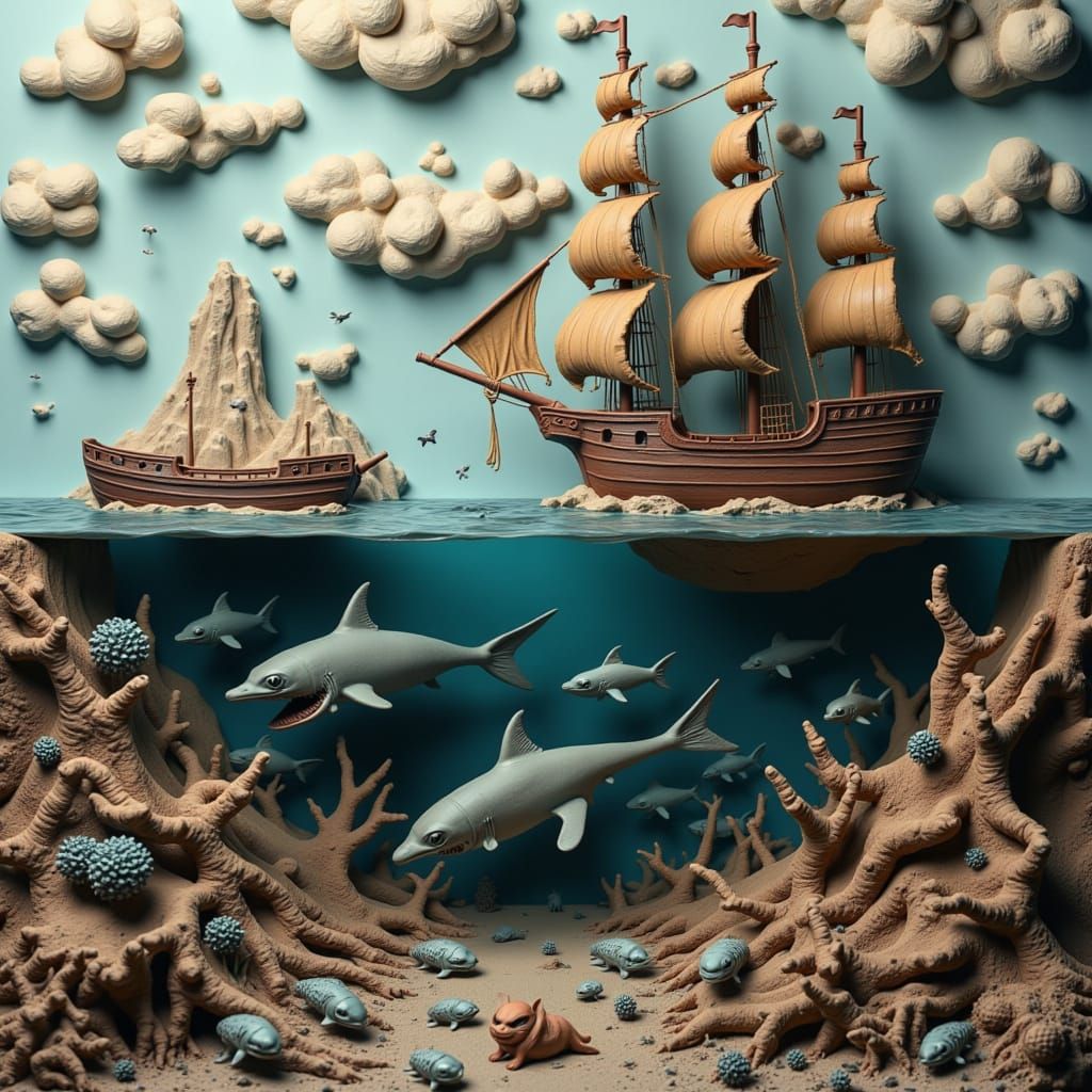 Hyper-Realistic Clay Seascape in Earthy Tones