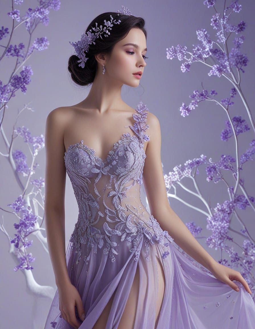 Ethereal Violet-Bioluminescent Beauty in Snow-White Elegance