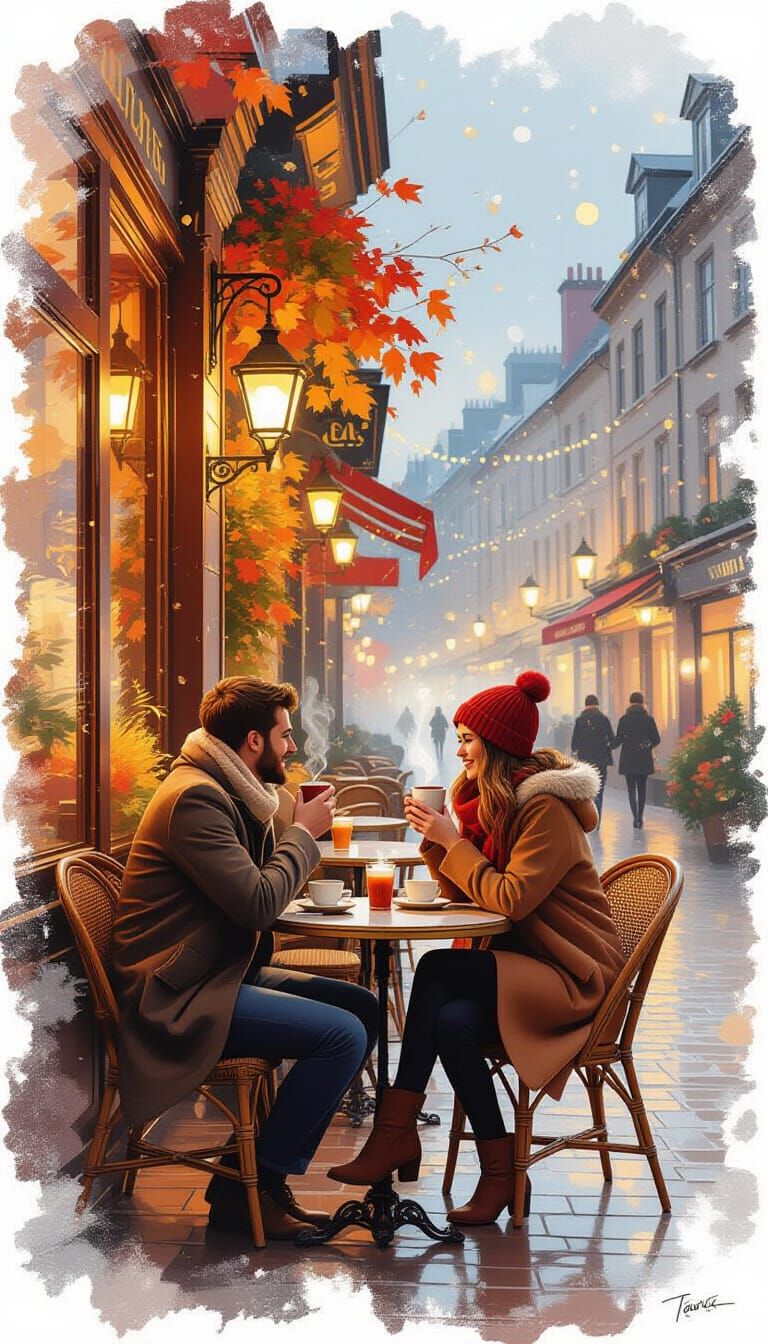 Cozy Autumn Evening at an Outdoor Café