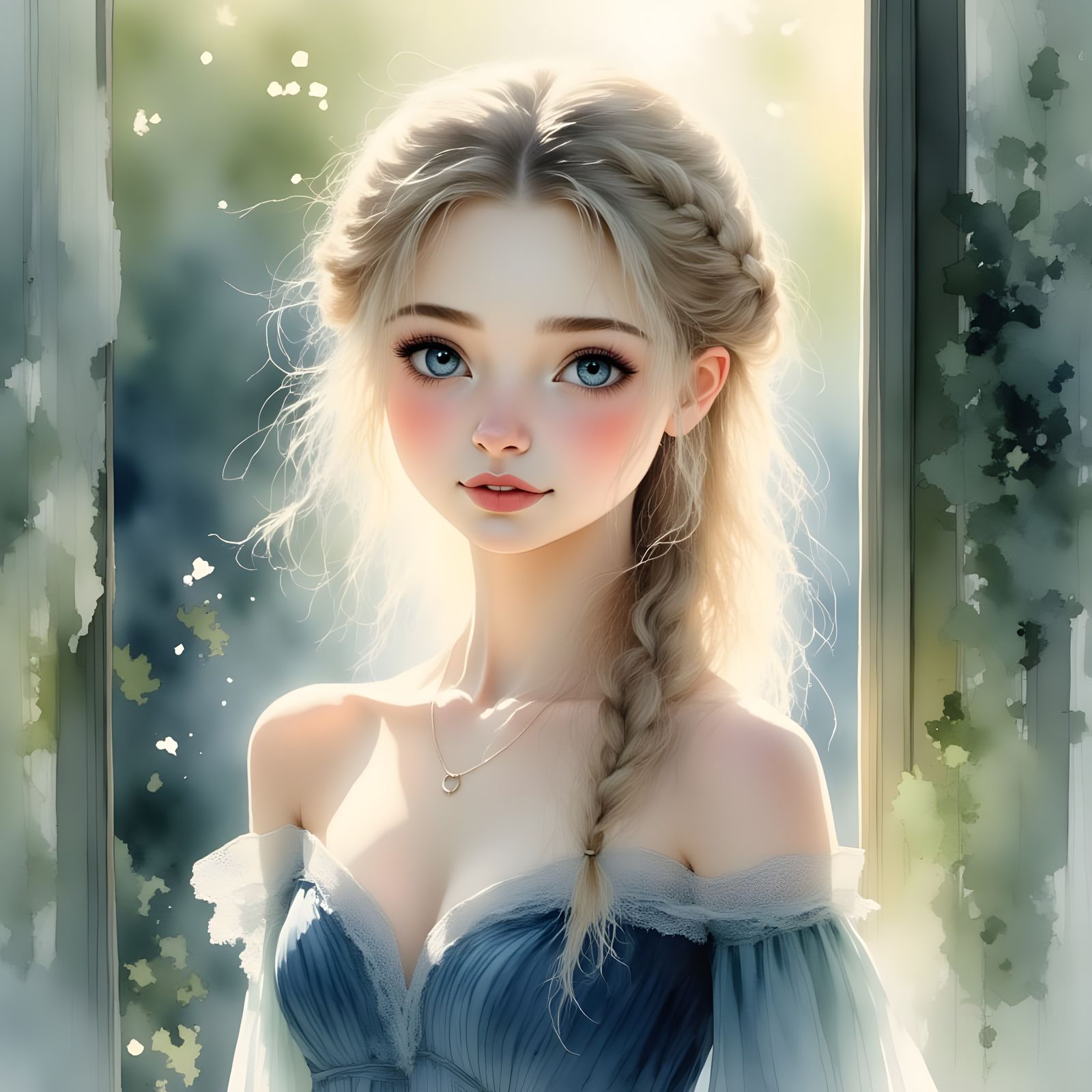 Norse Goddess Portrait in Ethereal Watercolor Style