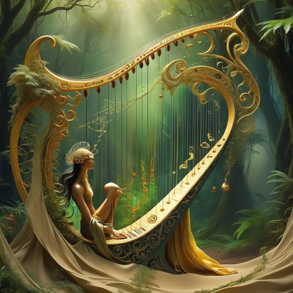 Surreal Soundscapes: A Mystical Harp in the Jungle