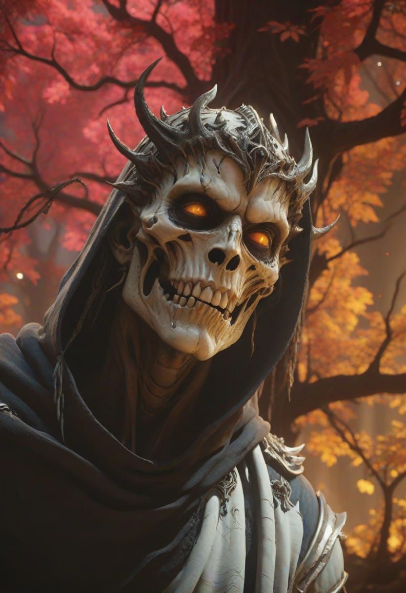 Skeletal King of the Dark Forest in Dark Fantasy Style