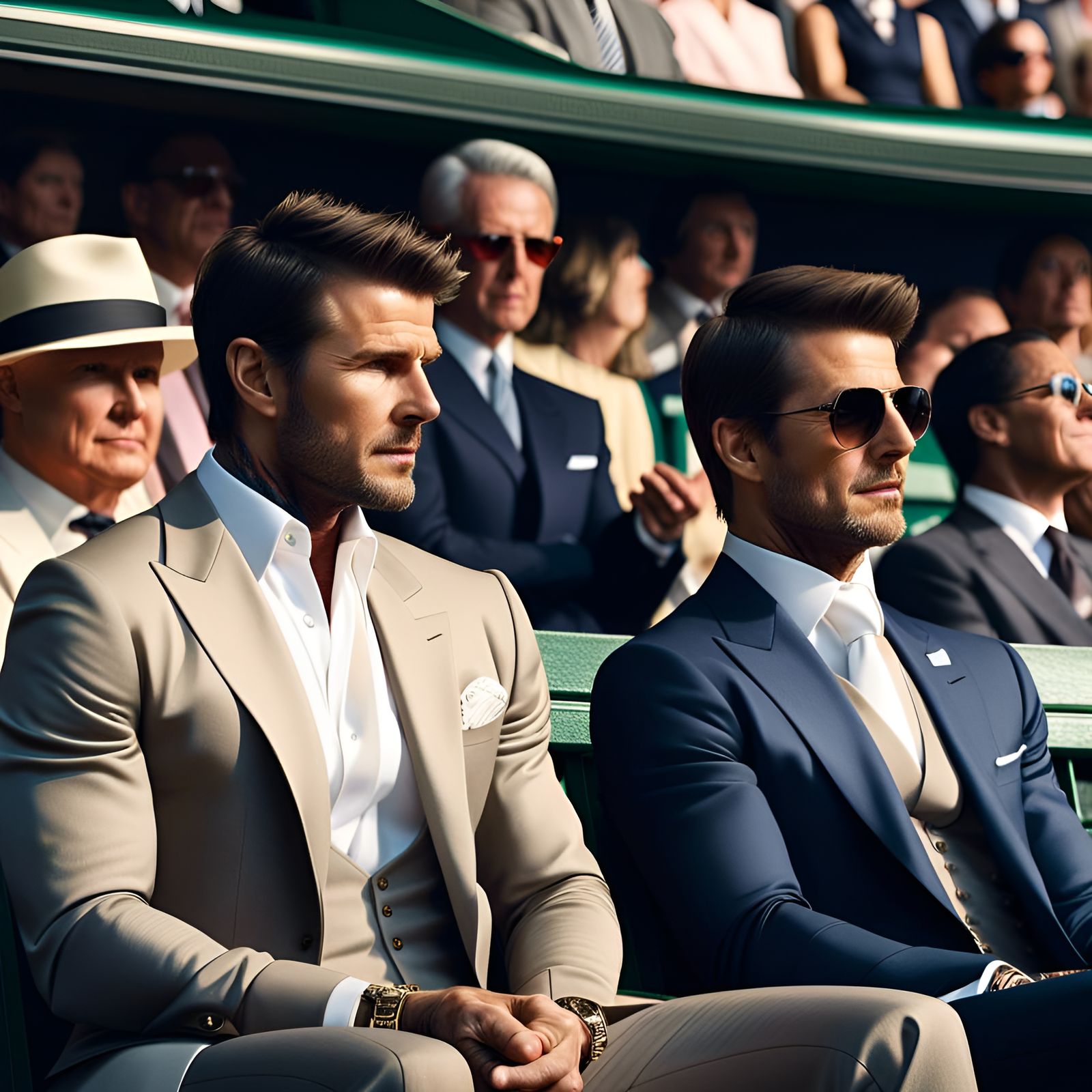 David Beckham and Tom Cruise sit in the Royal Box on Centre Court of the Wimbledon tennis, Epic cinematic brilliant stun...