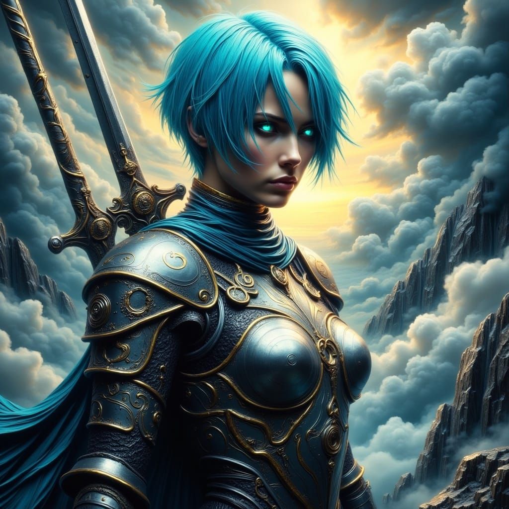Female Knight with Swords in Anime Style