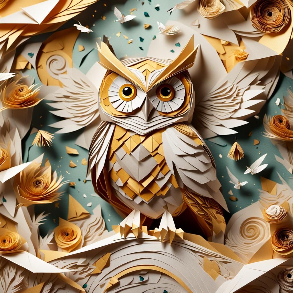 Whimsical Papercraft Owl Prince in Golden Light