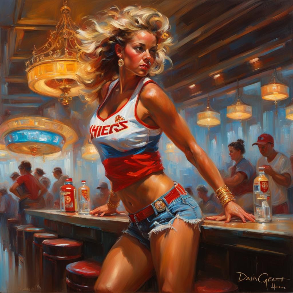 Classy beautiful woman wearing Kansas City chiefs jersey and...