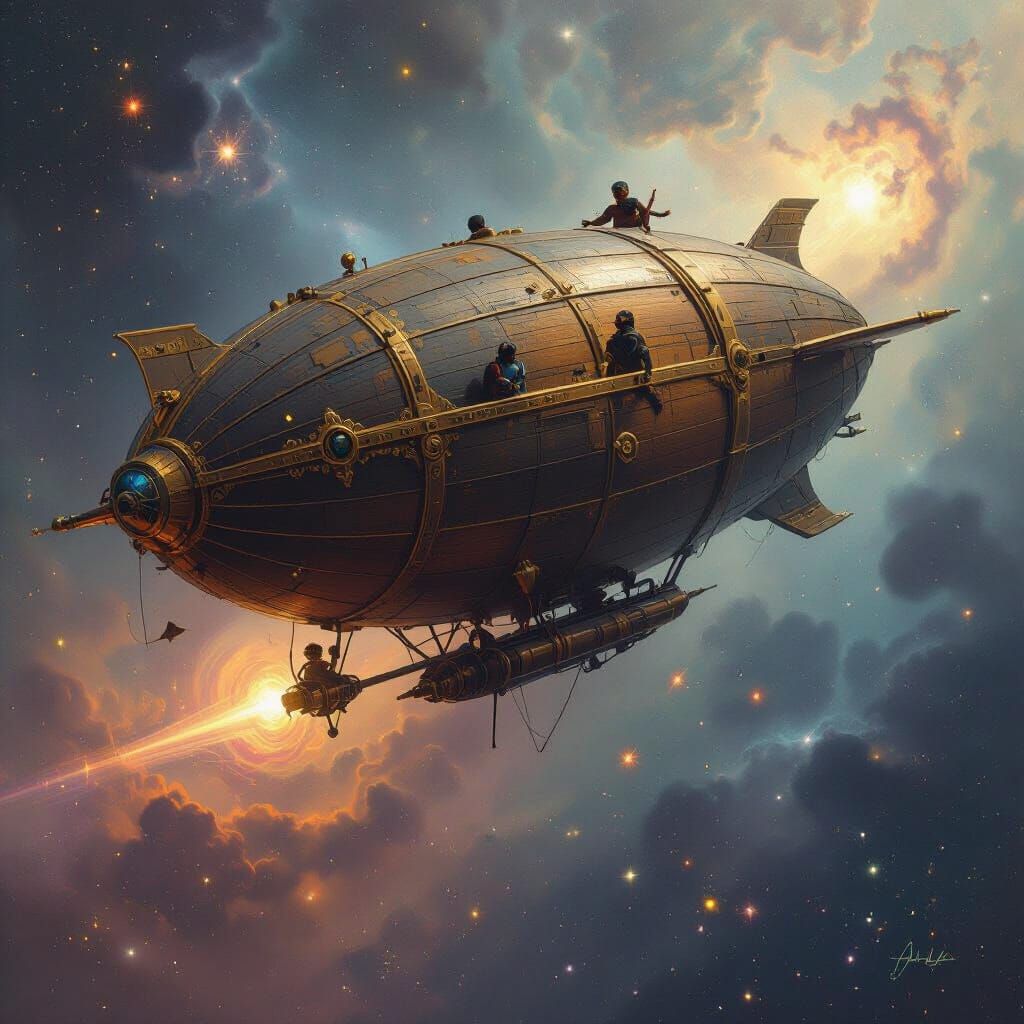 Cosmic Airship Drifting Through Nebula, Italian Futurism