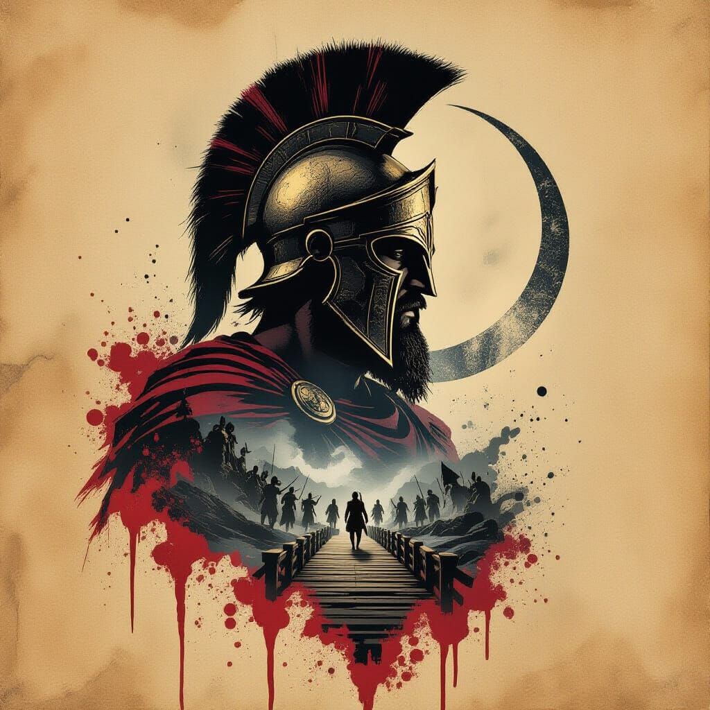 Leonidas Silhouette in Bleeding Inks: Cinematic Spartan Scen...