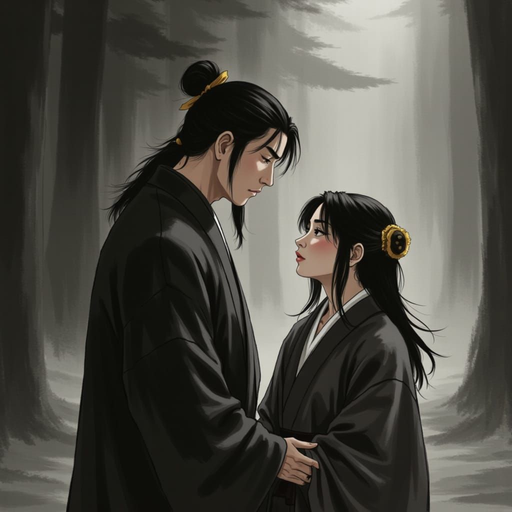 Prince Genji Meets Murasaki: Anime-Inspired Monastery Scene