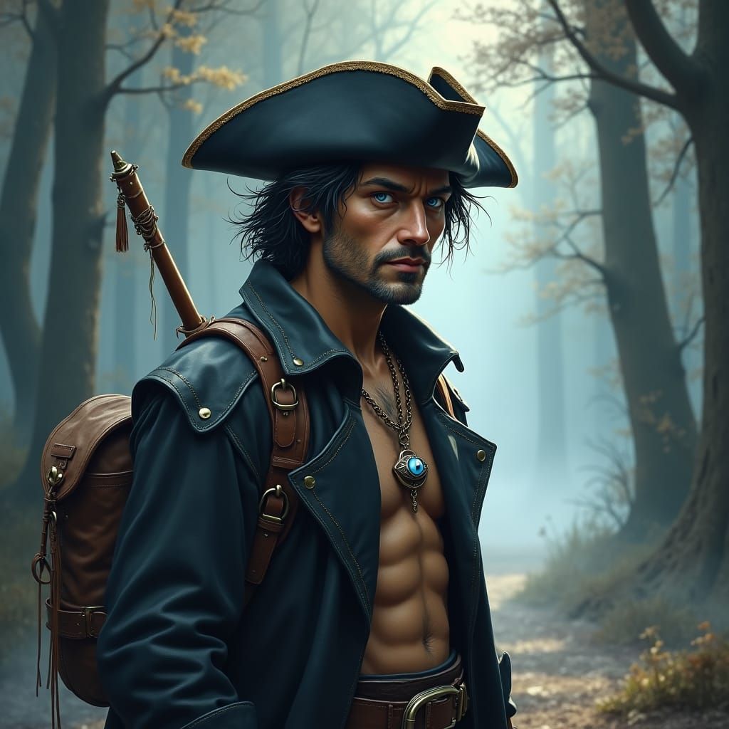 Mystical Man at Forest Edge in Dreamy Light