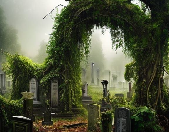 Haunted Cemetery Digital Matte Painting