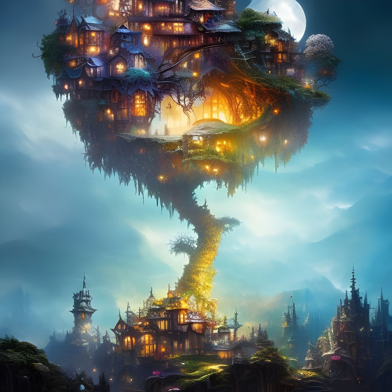 Magical Mushroom City Portal: Fantasycore Digital Art