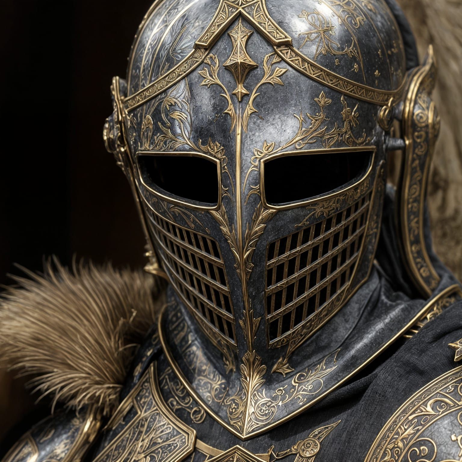 King's Armor Helmet with Gold Inlay