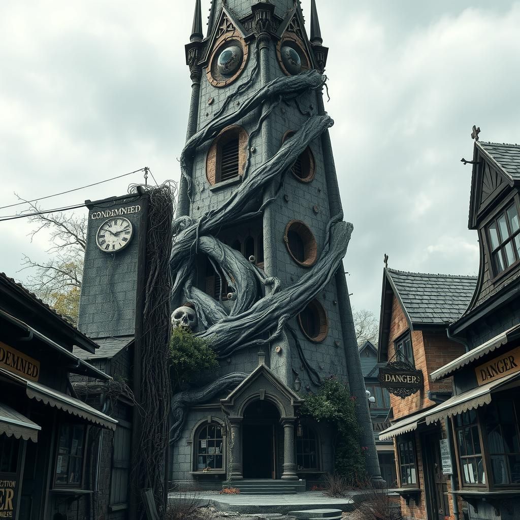 Eerie Church Spire with Festering Eyeballs