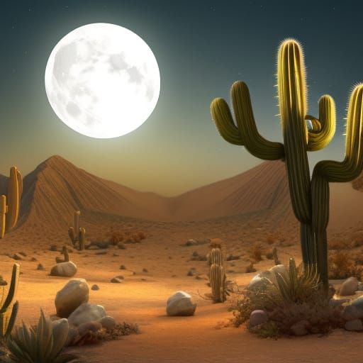 Night Blooming Cereus Cactus Under the Moon