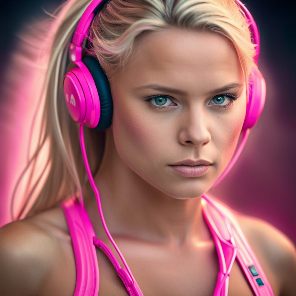 Hyperrealistic Blonde Woman in Pink Sportswear