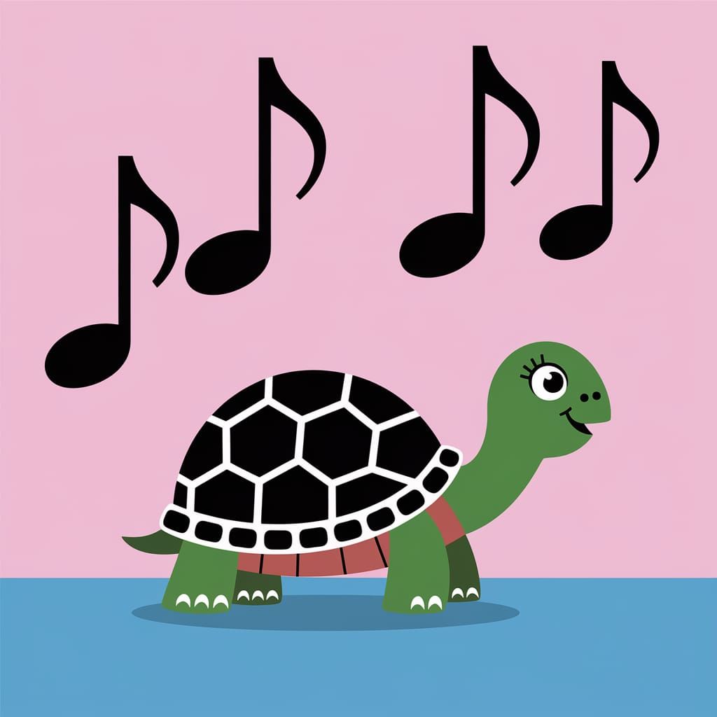 Singing Turtle with Musical Notes in Olly Moss Style