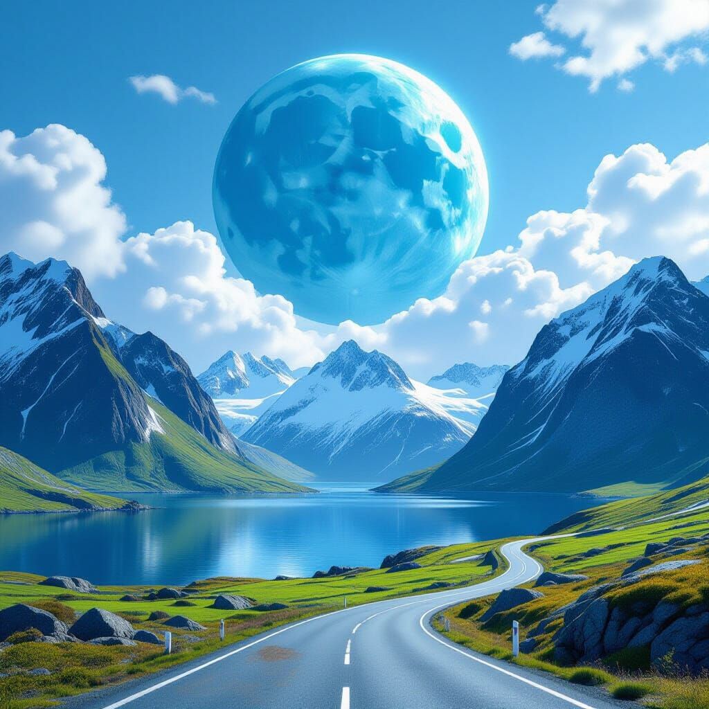 Colossal Blue Planet Over Lofoten Islands Mountains