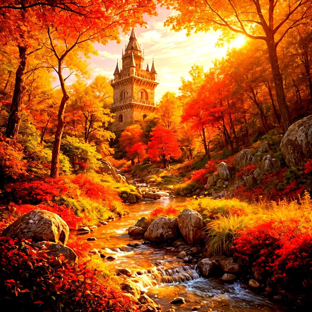 Hyper-Realistic Fantasy Landscape with Tower of Light