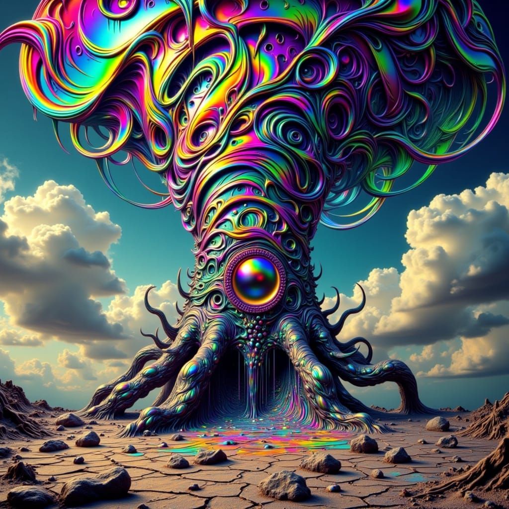 Surreal Fractal Tornado Descends Upon Barren, Post-Apocalypt...