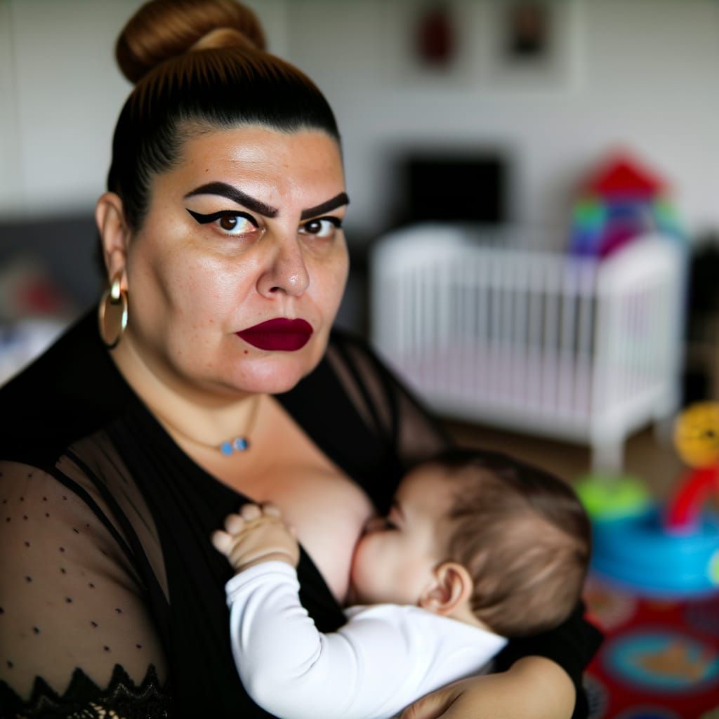 Realistic Photo of Mother Breastfeeding Baby at Home