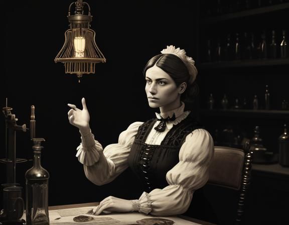 Victorian Anatomist in Laboratory: Monochromatic Concept Art
