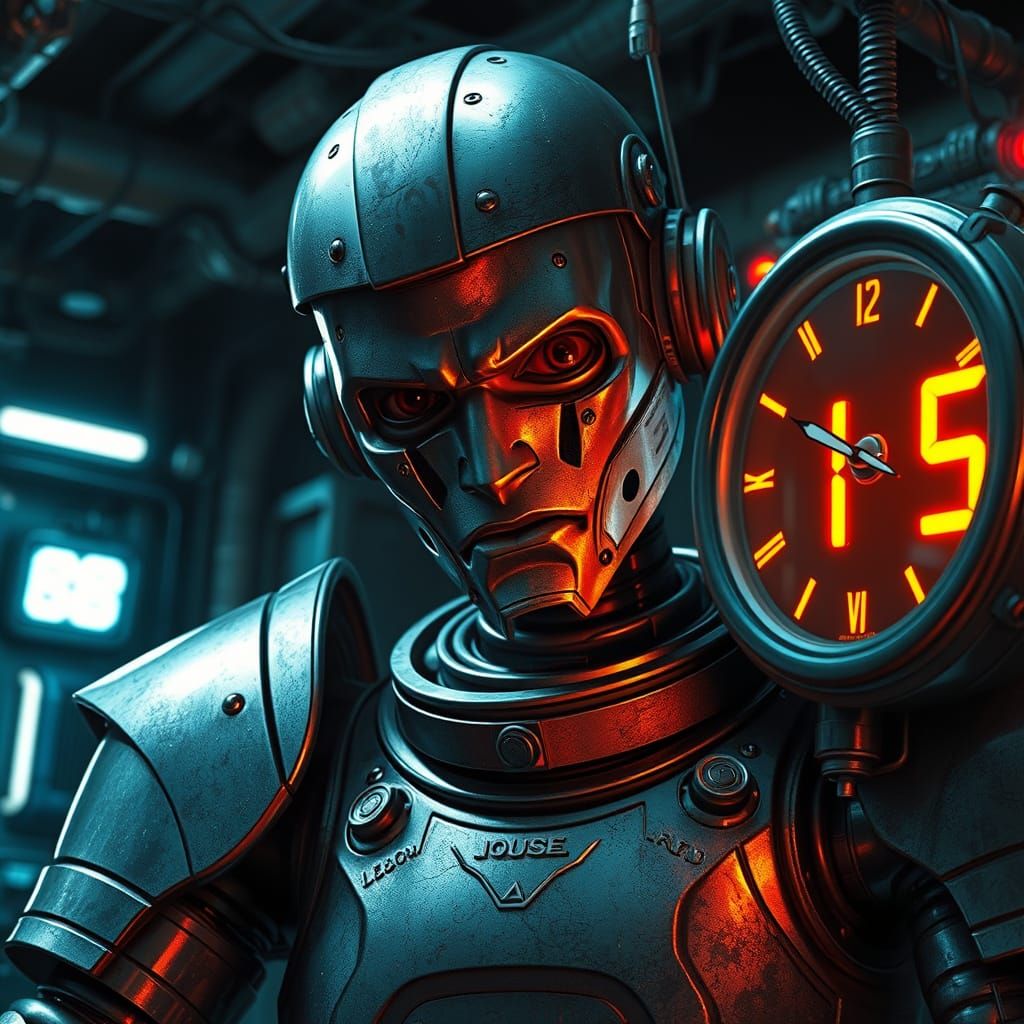 Confused Android Veteran in Gritty Industrial Bunker