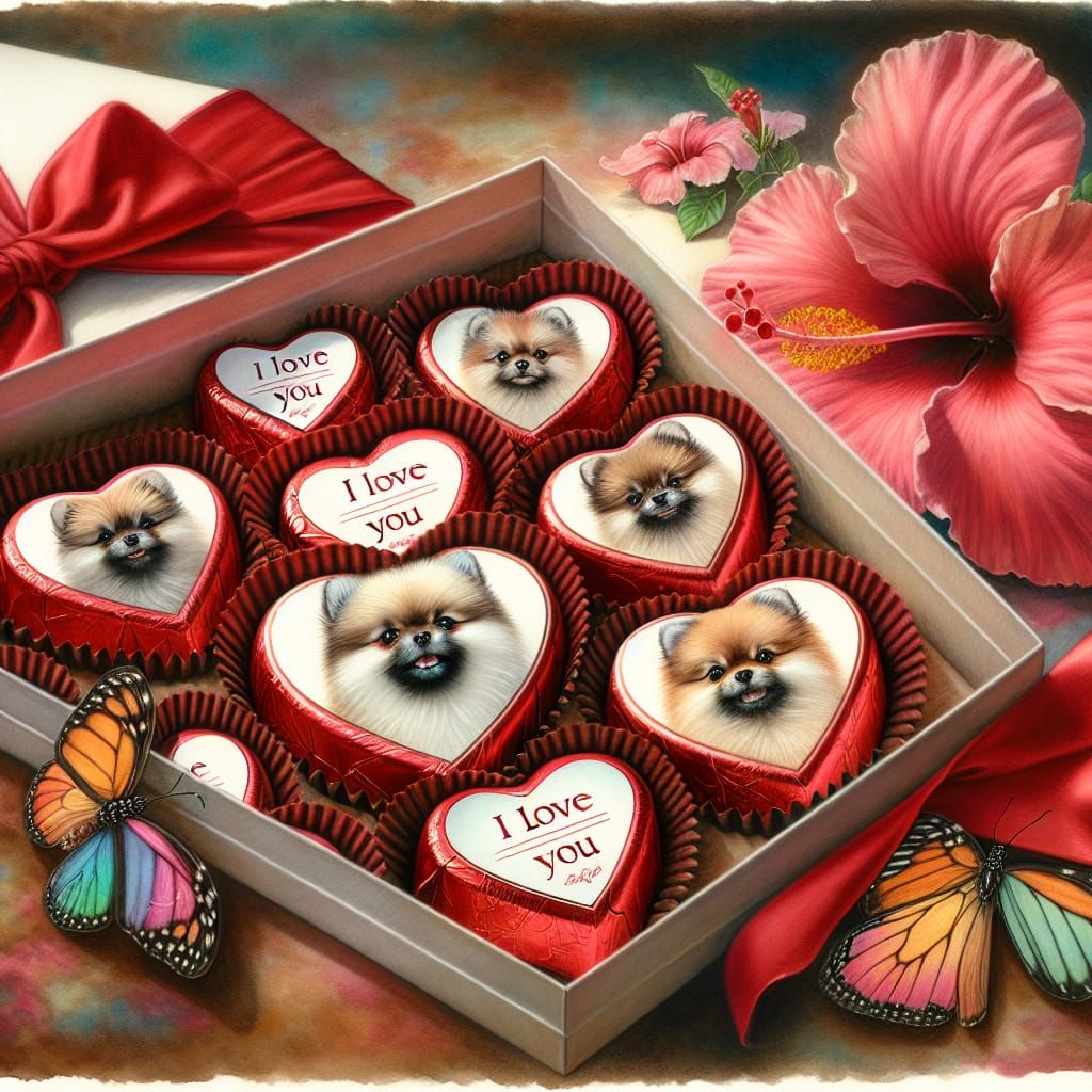 Charming English Watercolor Scene with Heart-Shaped Chocolat...