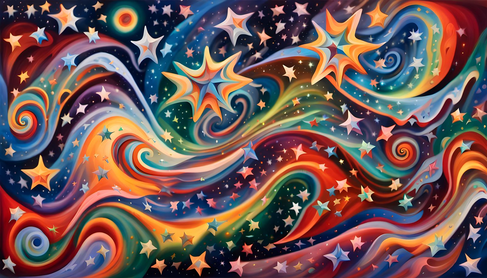 Iridescent Stars in Aboriginal-Like Impasto Painting