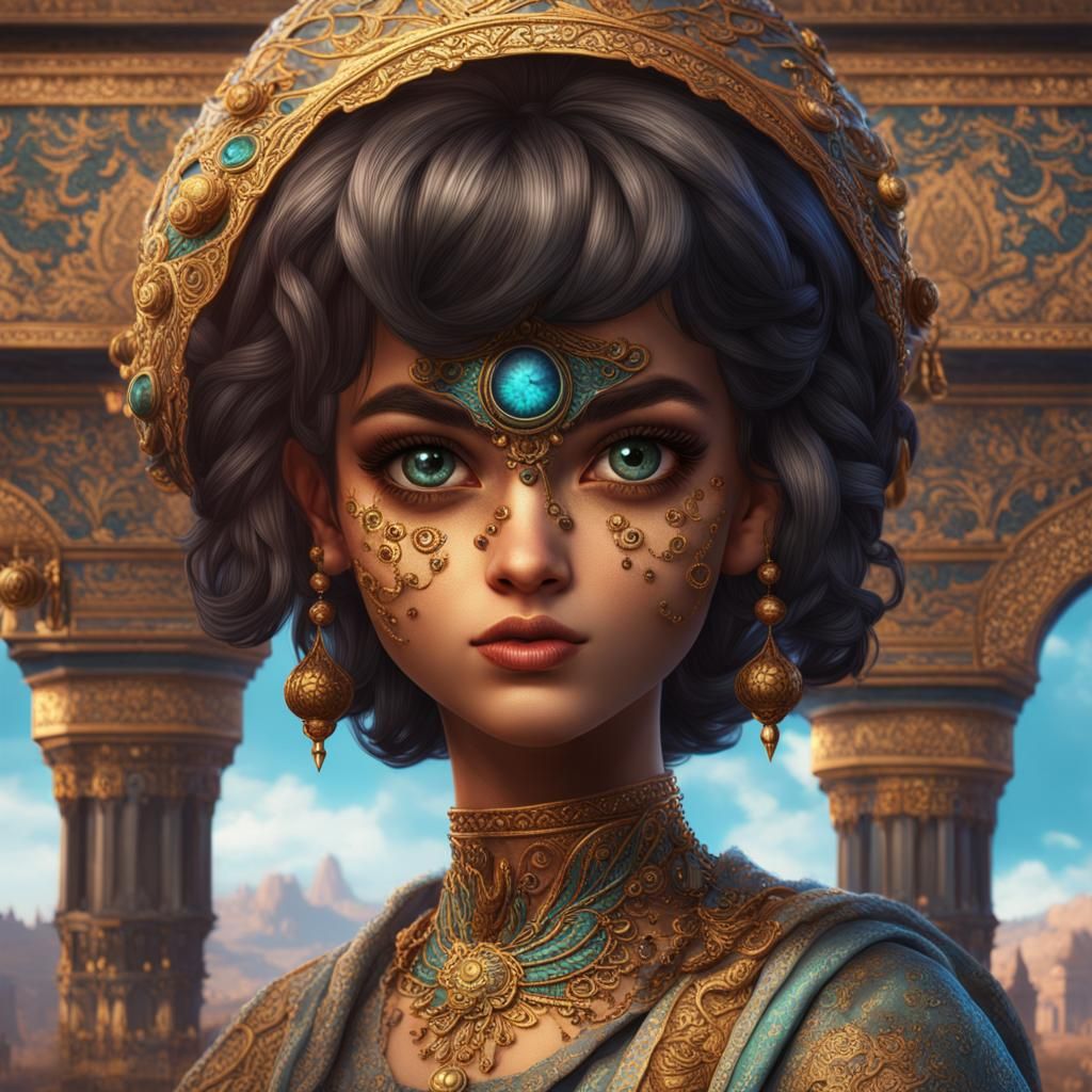 Detailed Matte Painting: Big-Eyed Persian Girl