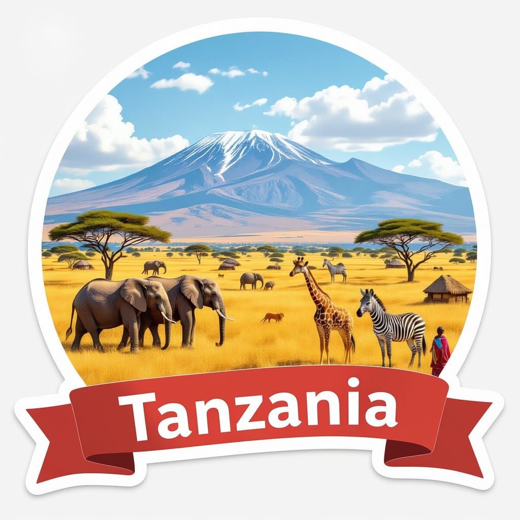 Tanzania Travel Sticker: Serengeti Wildlife & Kilimanjaro