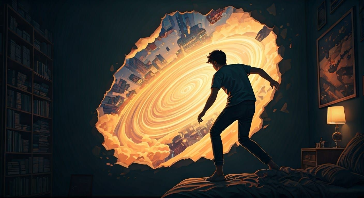 Man Enters a Dreamlike World in Digital Art