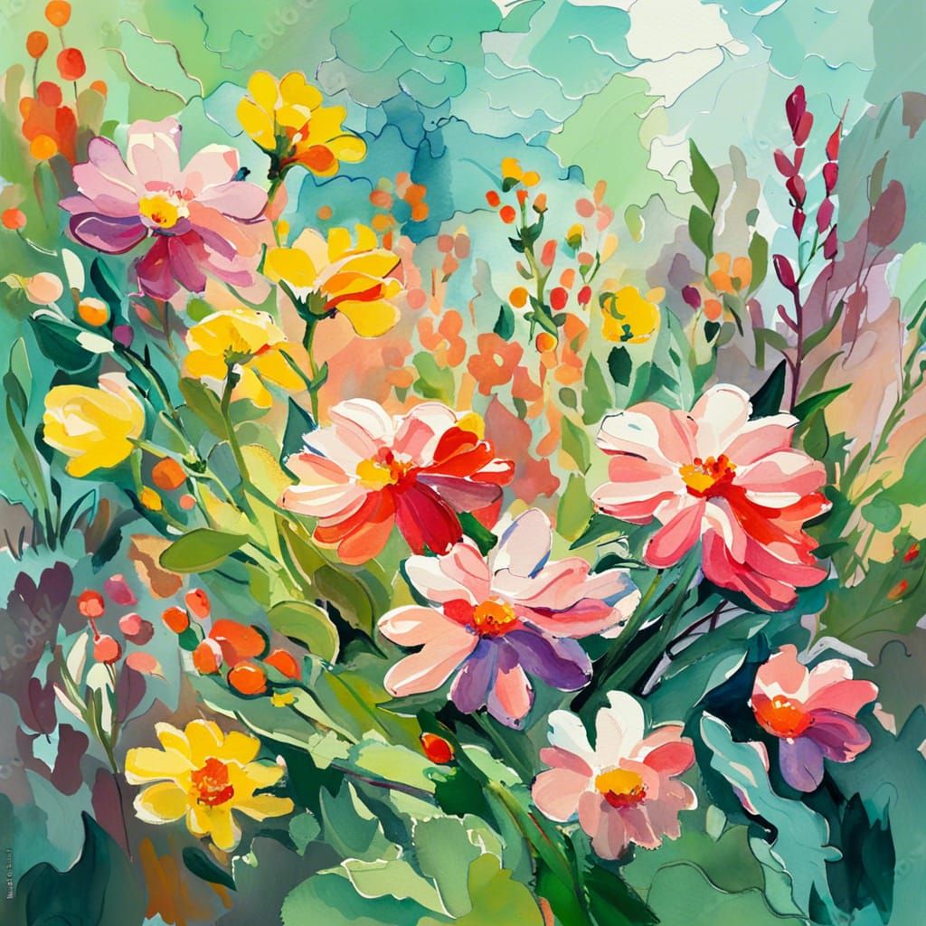 Spring Flowers in Impressionist Gouache Style