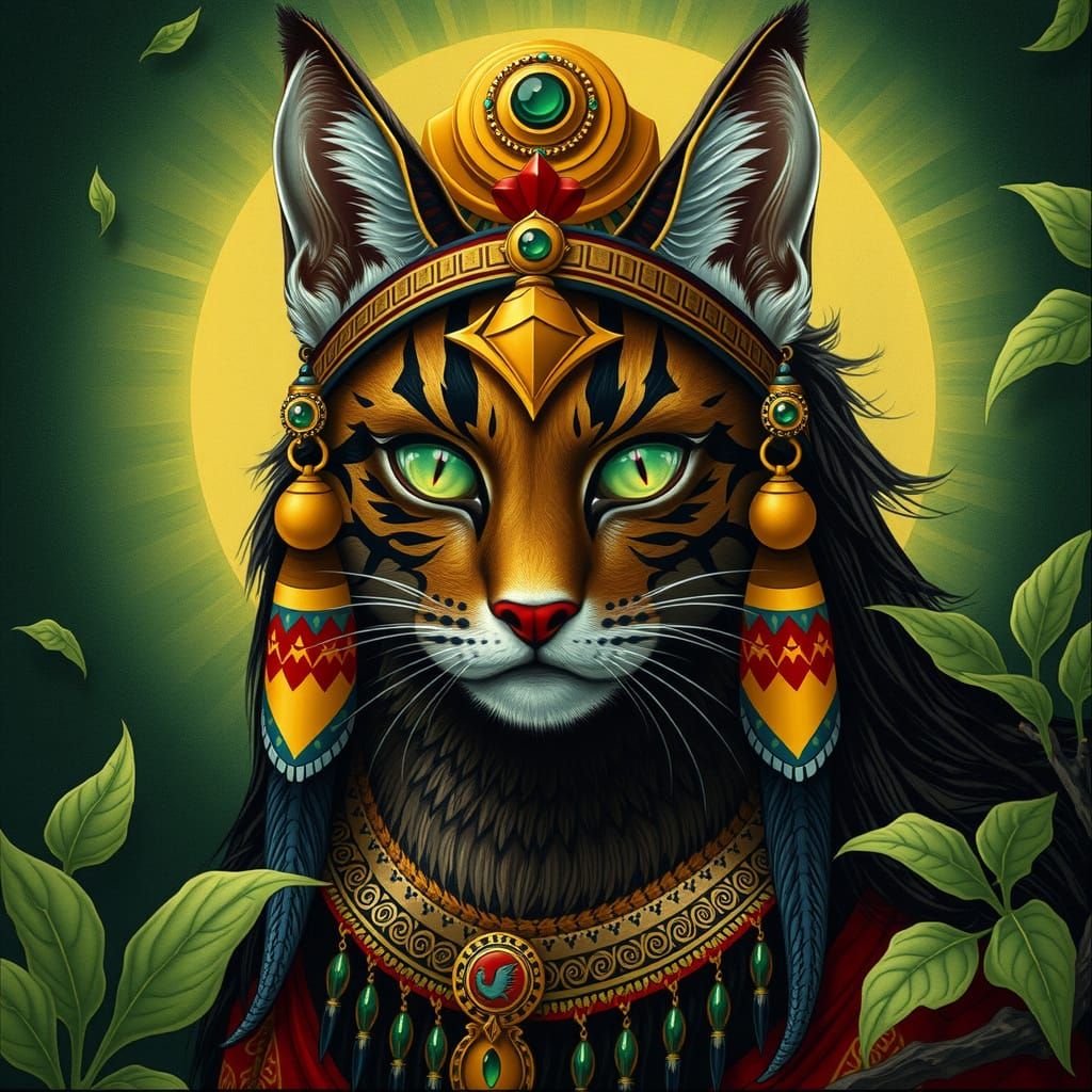 Majestic Feline Goddess in Art Nouveau Style
