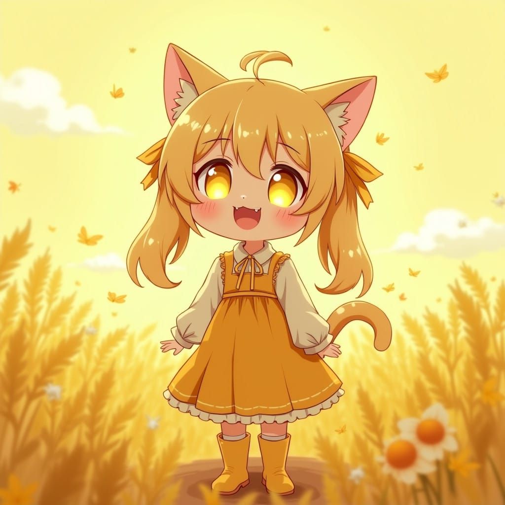 Cute Anime Catgirl Basks in Sunny Morning Light