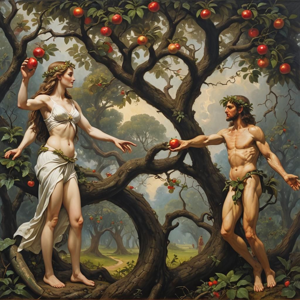 Adam and Eve Tempted, in Old Masters Style